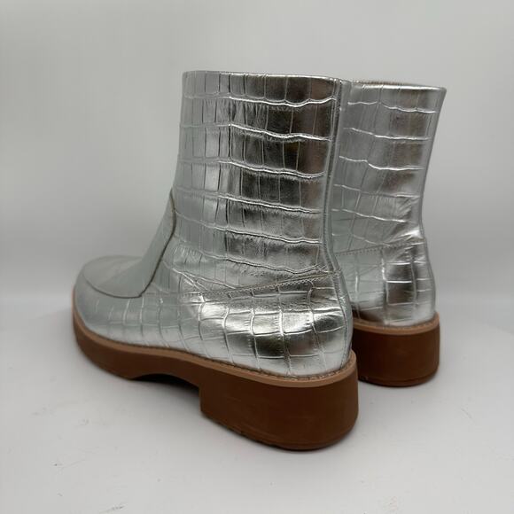 Fitflop Kinbey Croc Embossed Ankle Metallic Silver Boot Shoes Womens Size 6 - Picture 4 of 15